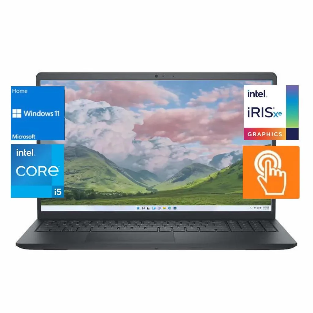 Black 15.6 inch touchscreen laptop with matte finish