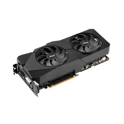 Dual-fan ASUS RTX 2060 SUPER graphics card with black shroud and backplate