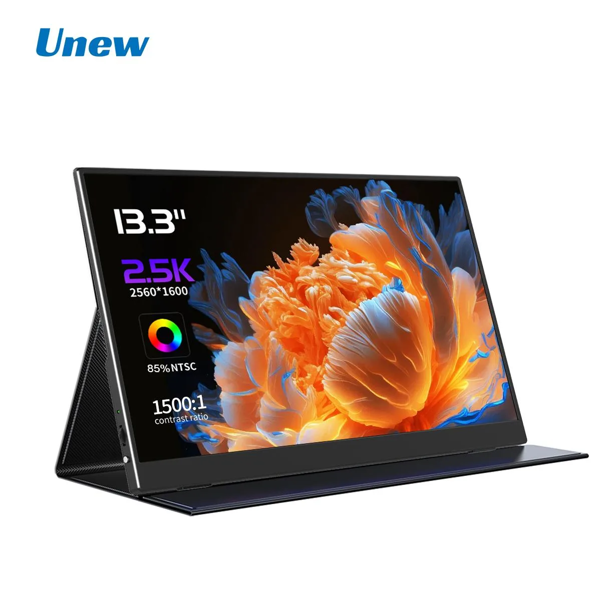 Black 13.3 inch portable monitor with ultra-thin bezels and matte IPS screen
