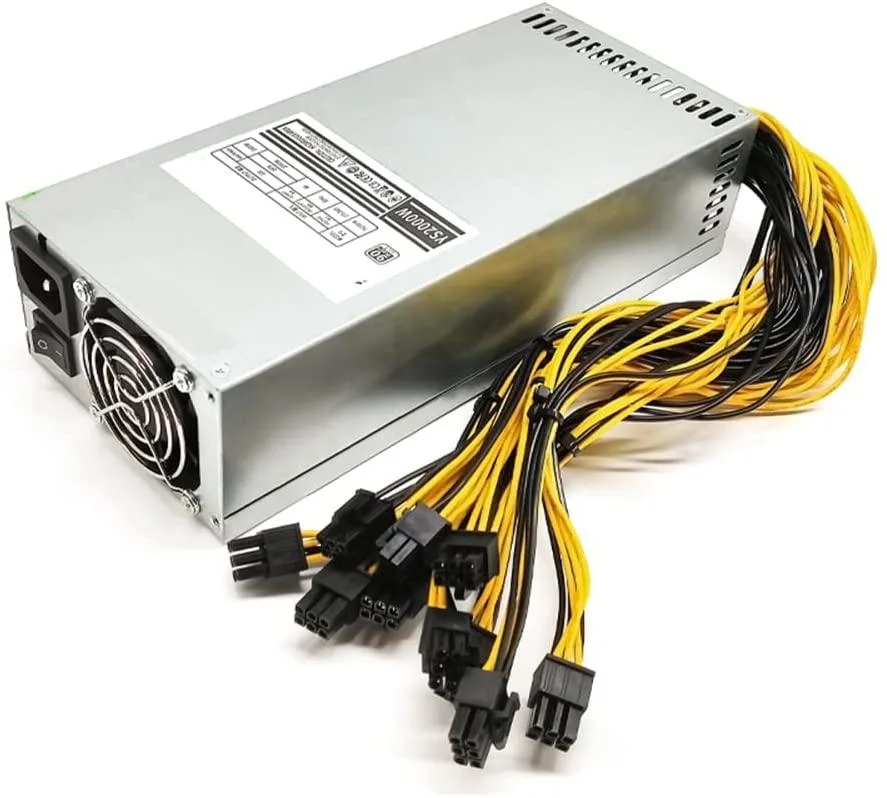 Silver 2U AT mining PSU 240x110x58mm with ten 6-pin PCIe cables 400mm