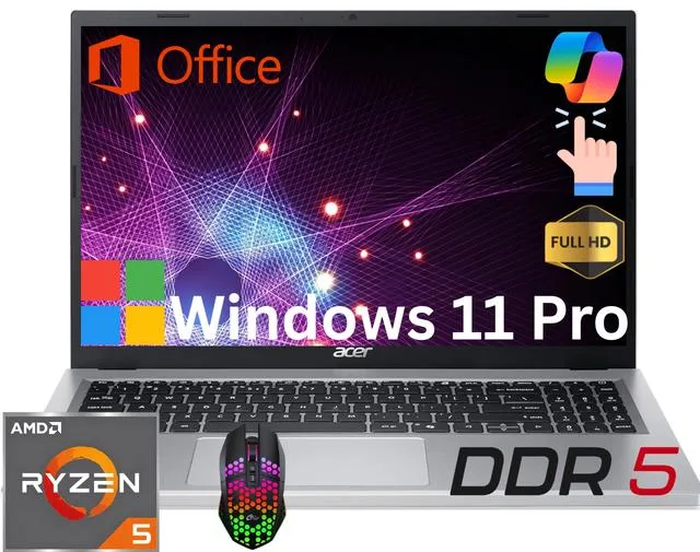Acer America Acer Aspire 3 15 Touch laptop Ryzen 5 7520U 16GB 512GB Windows 11 Pro Silver — product photo