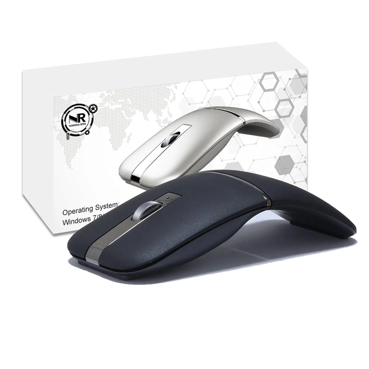 Compact gray ambidextrous mouse with 180° rotating arc design, silent buttons, dual Bluetooth 5.3 and 2.4GHz connectivity