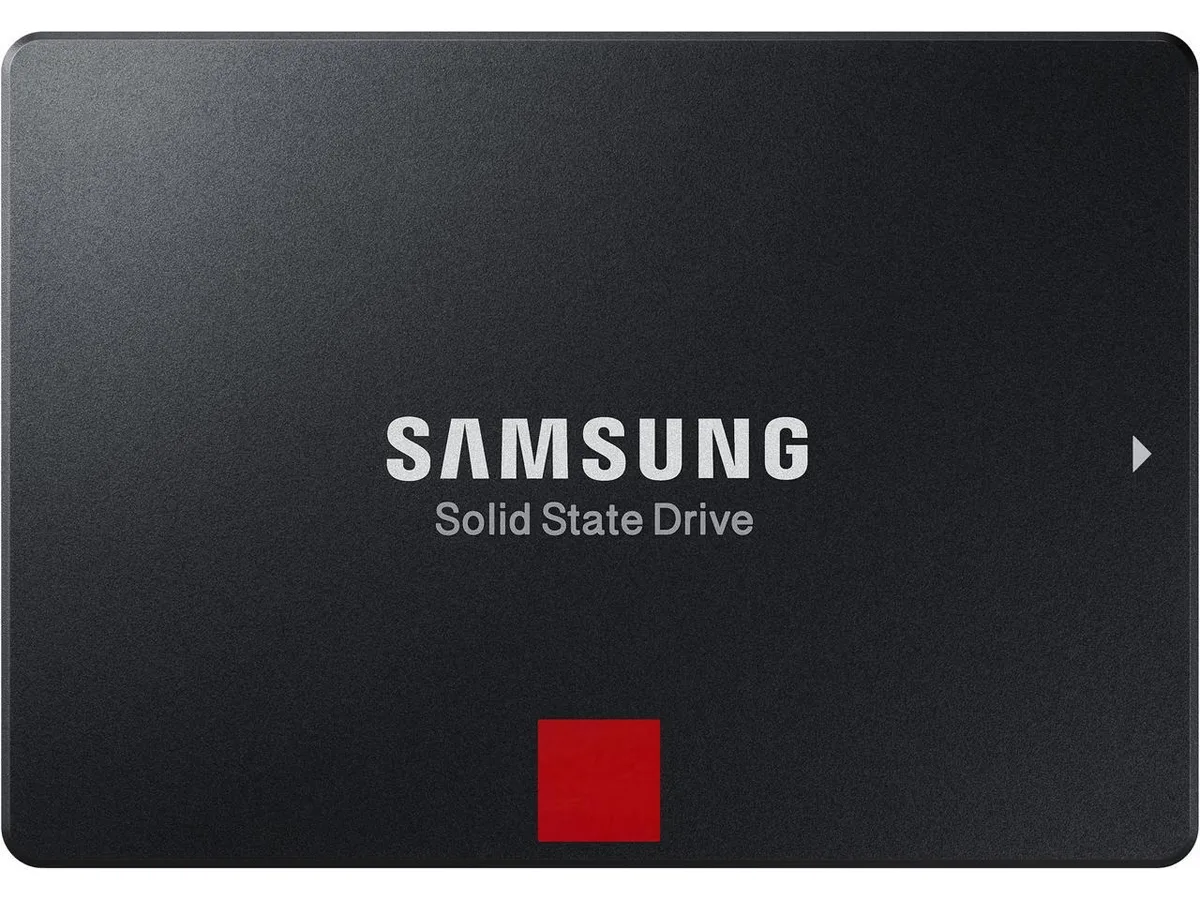 Rectangular 2.5-inch internal SSD with black metal casing and SATA connectors