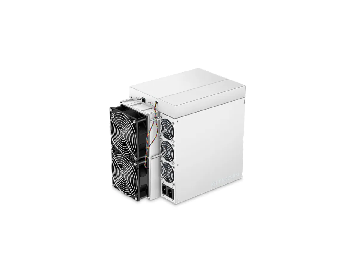 Rectangular metal mining unit with front grille and rear ports, silver finish