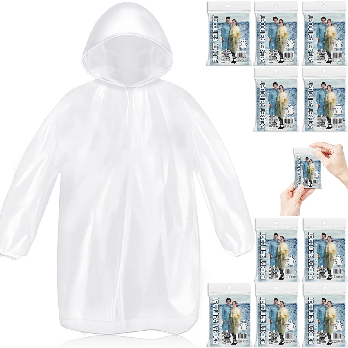 MZYIWUU Disposable Rain Ponchos Clear 10 Pack Men's Outerwear — 商品写真