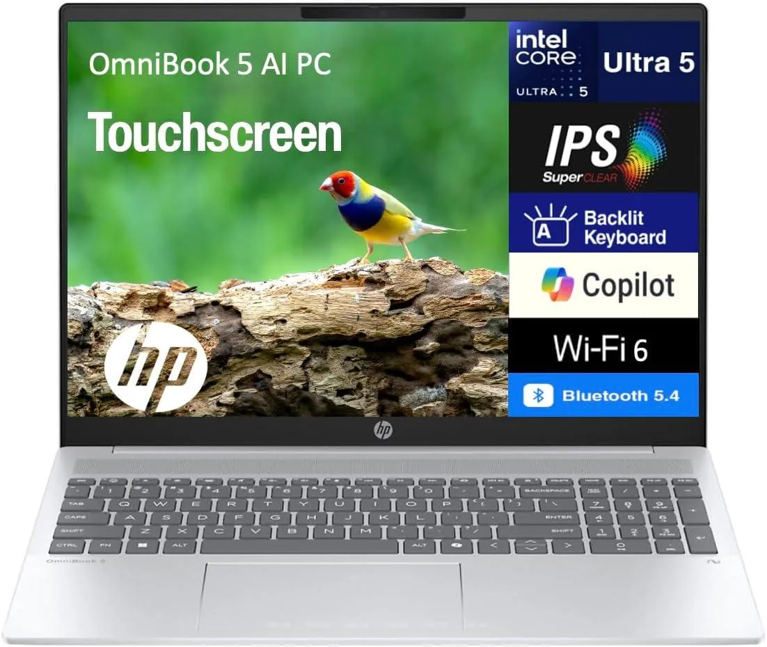Silver 16 inch touchscreen laptop with backlit keyboard