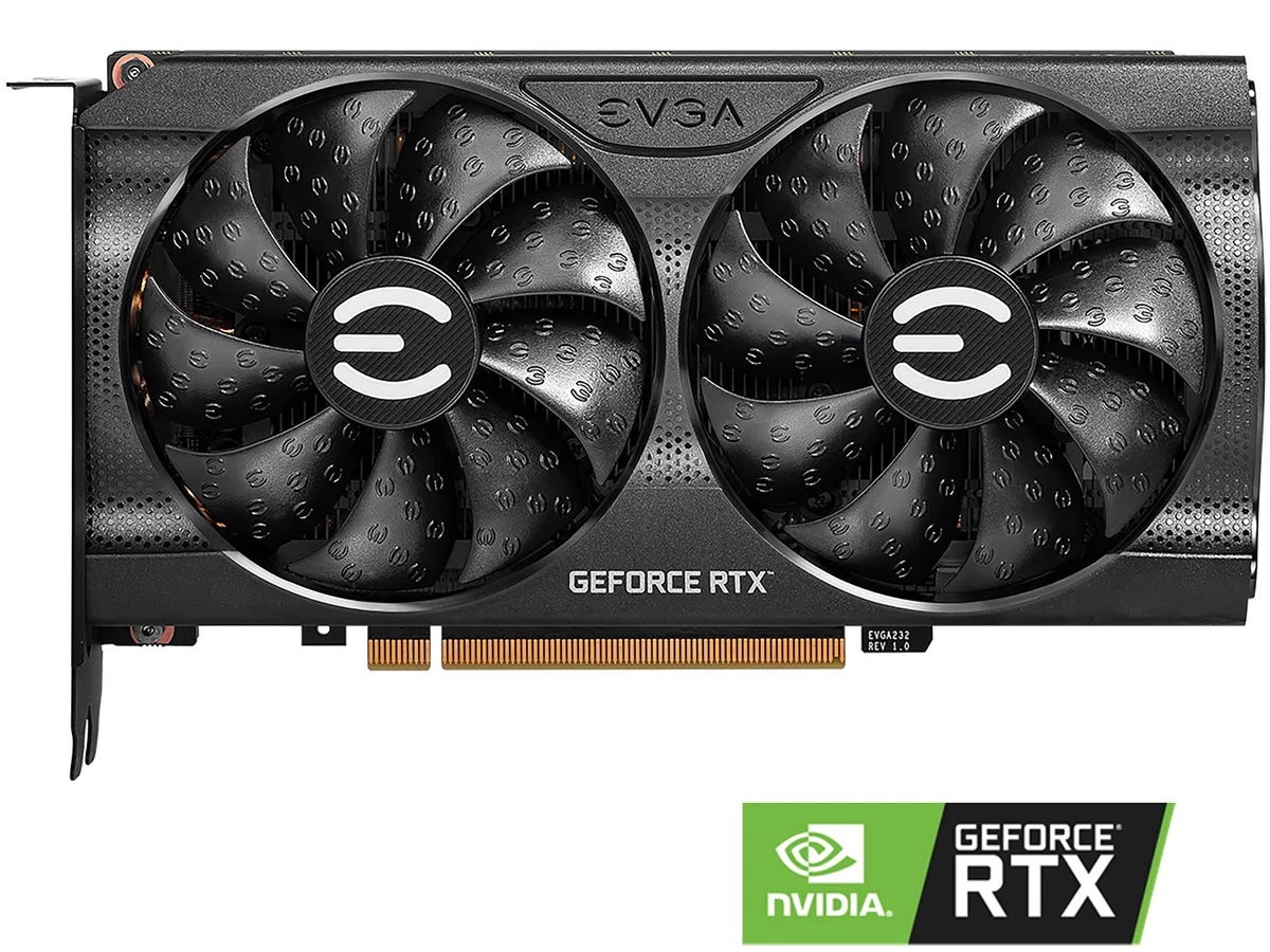EVGA GeForce RTX 3060 Ti XC dual-fan card with metal backplate