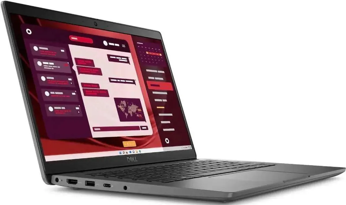 Soft Charcoal Dell Latitude 3450 14 inch laptop with scuffed lid