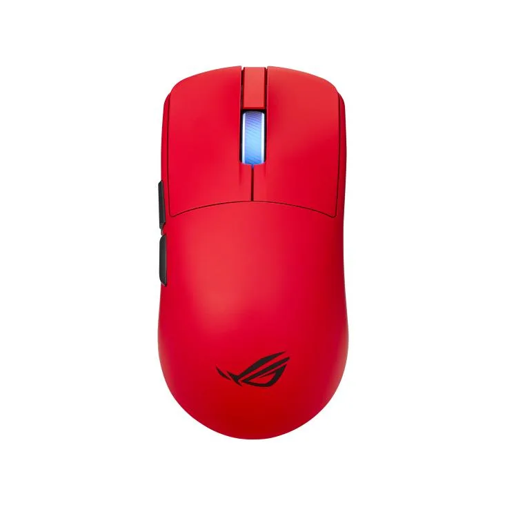 Red ultralight gaming mouse with symmetrical shape and matte finish