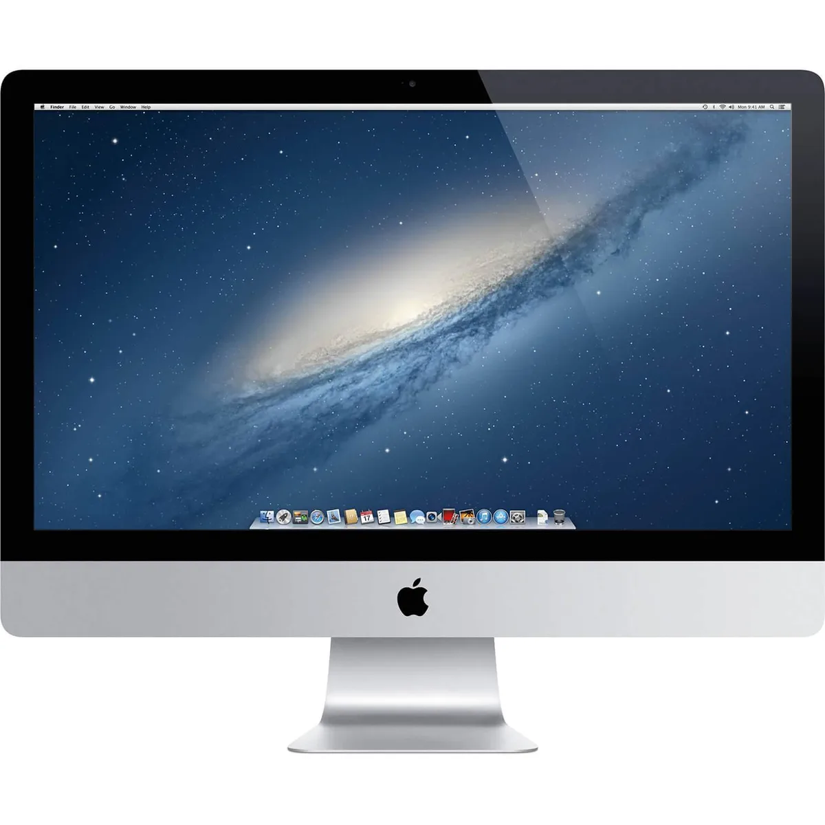 Silver aluminium all-in-one desktop with 27-inch edge-to-edge display and ultra-thin tapered profile