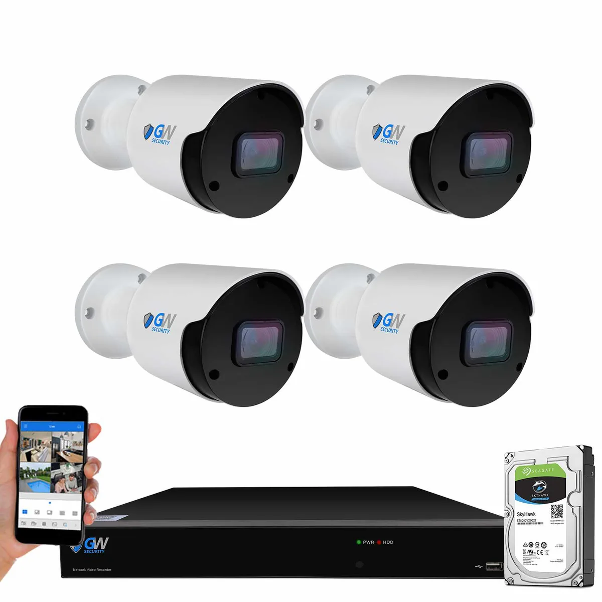 GW Security Inc. GW Security GW5508NPN 8CH 4K NVR Kit 4×8MP Bullet Cameras 2TB HDD — product photo