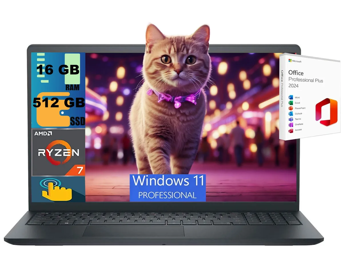 DELL DELL Inspiron 15 laptop Ryzen 7 7730U 16GB 512GB 15.6" FHD Touchscreen Windows 11 Pro — photo du produit