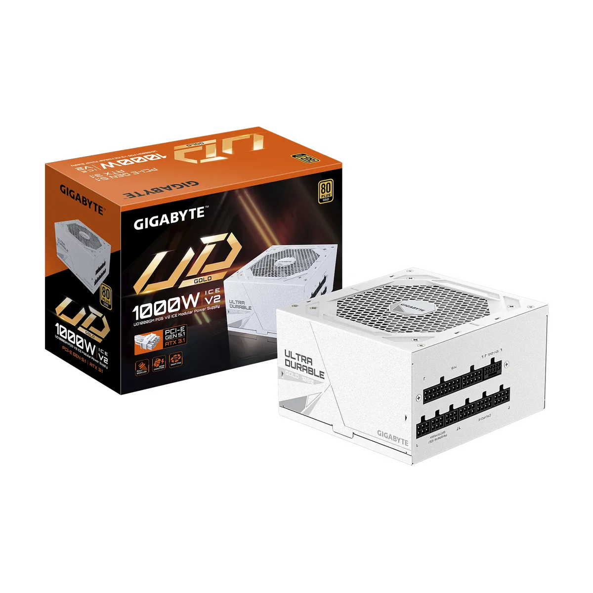 White ATX power supply with 120mm fan and modular cables