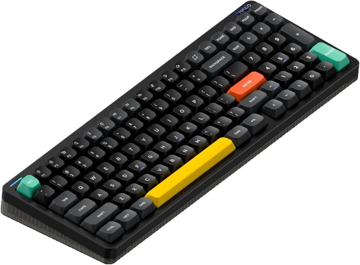 Black 96% wireless gaming keyboard, 99 keys, Raspberry switches 46gf, semi-transparent case with RGB halo band