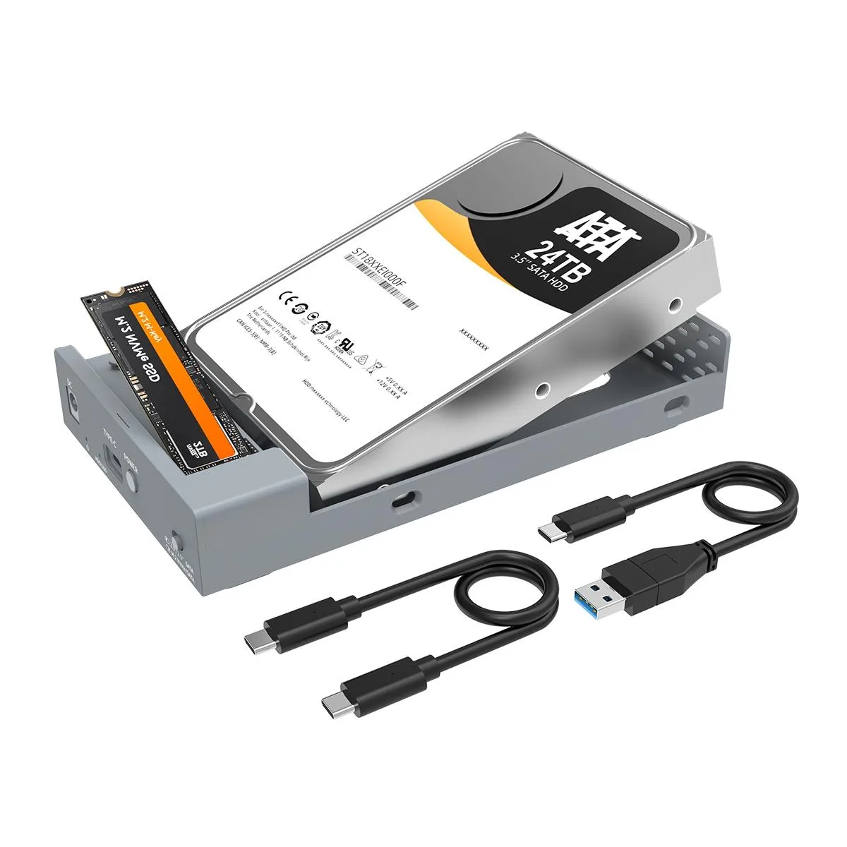 MAIWO MAIWO Dual Bay M.2 SATA &amp; 2.5/3.5″ SATA Enclosure 10Gbps USB 3.2 Gen 2 Type-C Grey — ภาพสินค้า