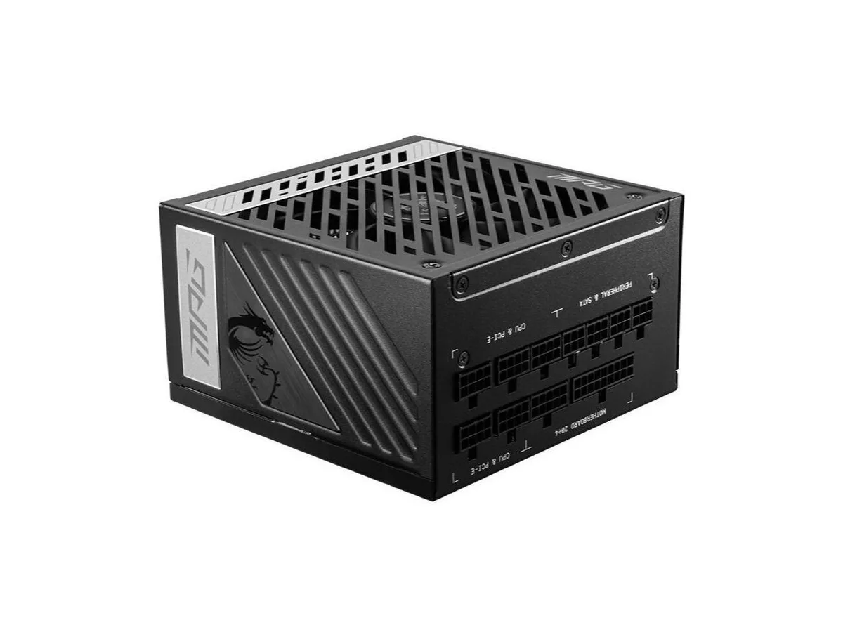 Black rectangular ATX power supply unit with 140mm fan and fully modular cable sockets