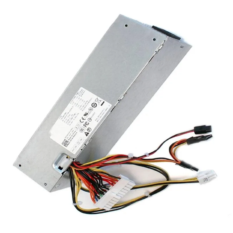 Rectangular black ATX power supply unit with cooling fan and cable bundle
