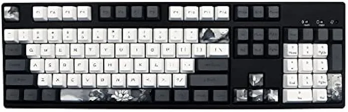 140-key PBT dye-sub set with Chinese ink lotus design, OEM profile, 6.25u spacebar