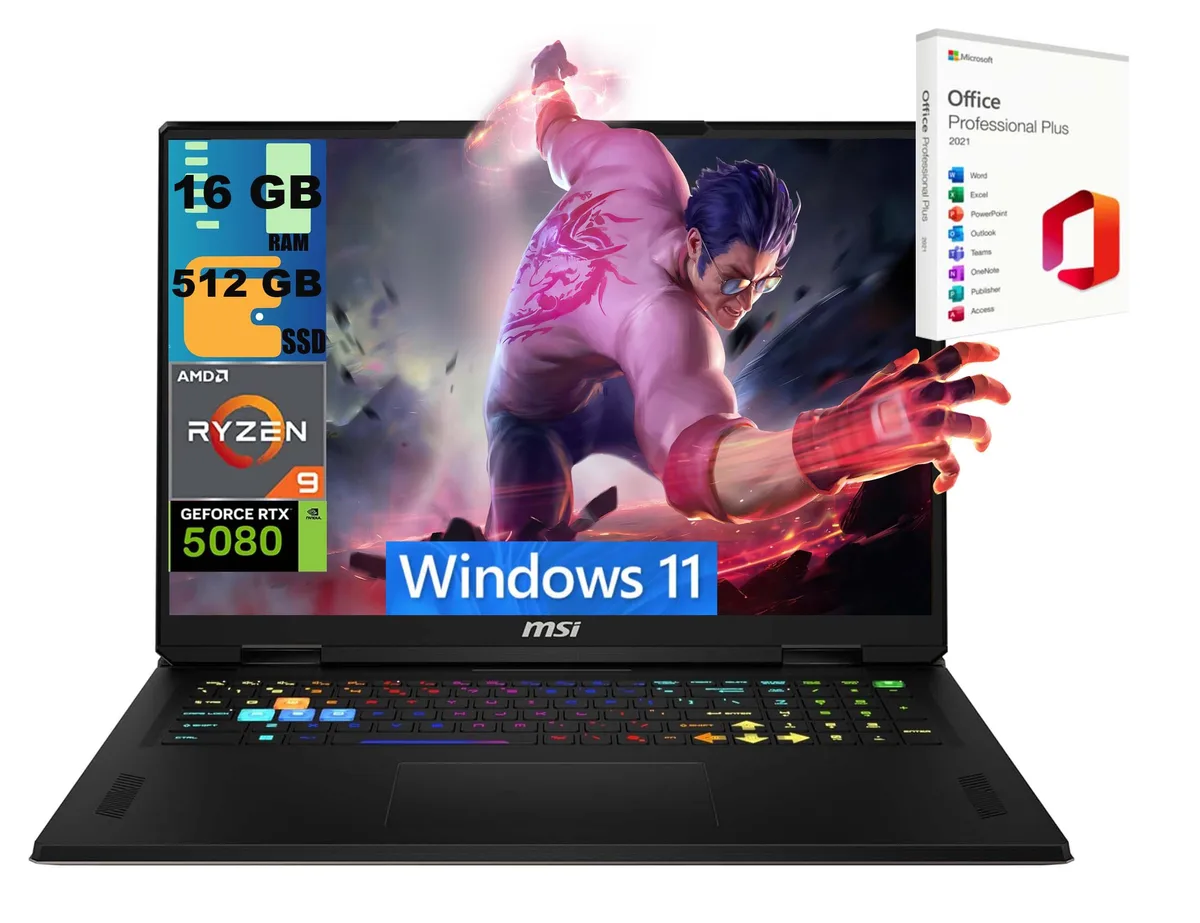 Gray gaming laptop with 18 inch QHD+ display and backlit keyboard