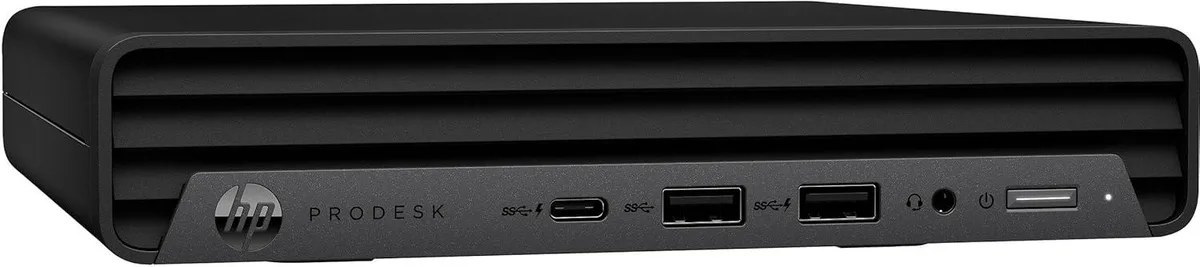 Compact silver mini desktop with front power button and ventilation grille