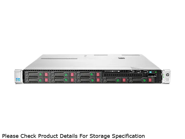 Silver 1U rack server front with drive bays and power buttons