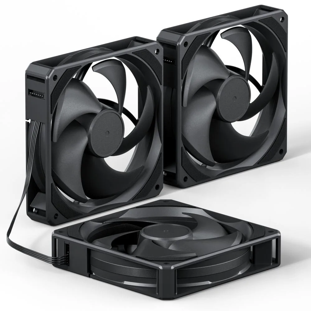 upHere upHere U2K-3 120mm Case Fan 3-Pack Black PWM 1800RPM 77.93CFM 25dB(A) — foto del producto