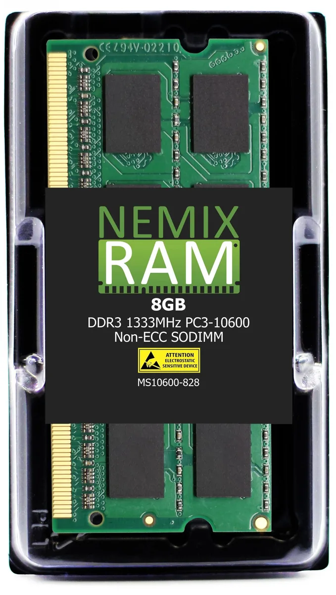 Green circuit board with black memory chips and gold edge connector