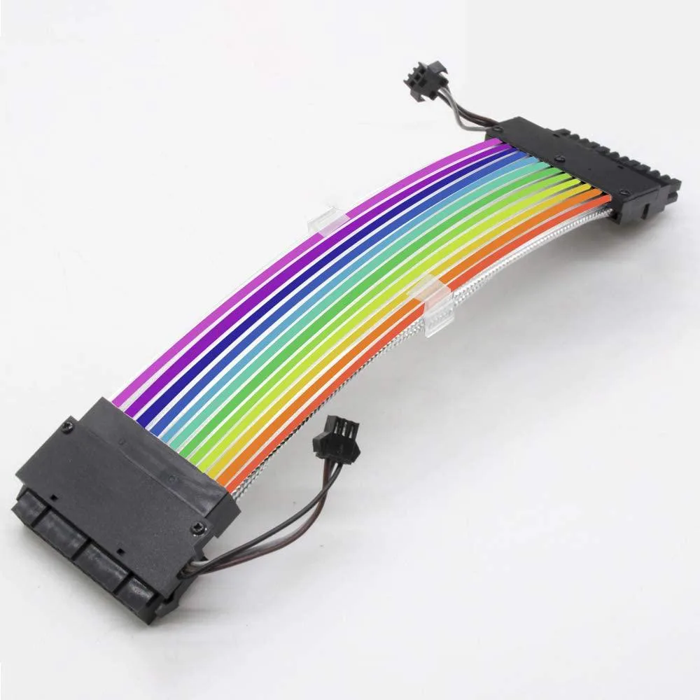 Braided 24-pin ATX extension cable with ARGB lighting and controller