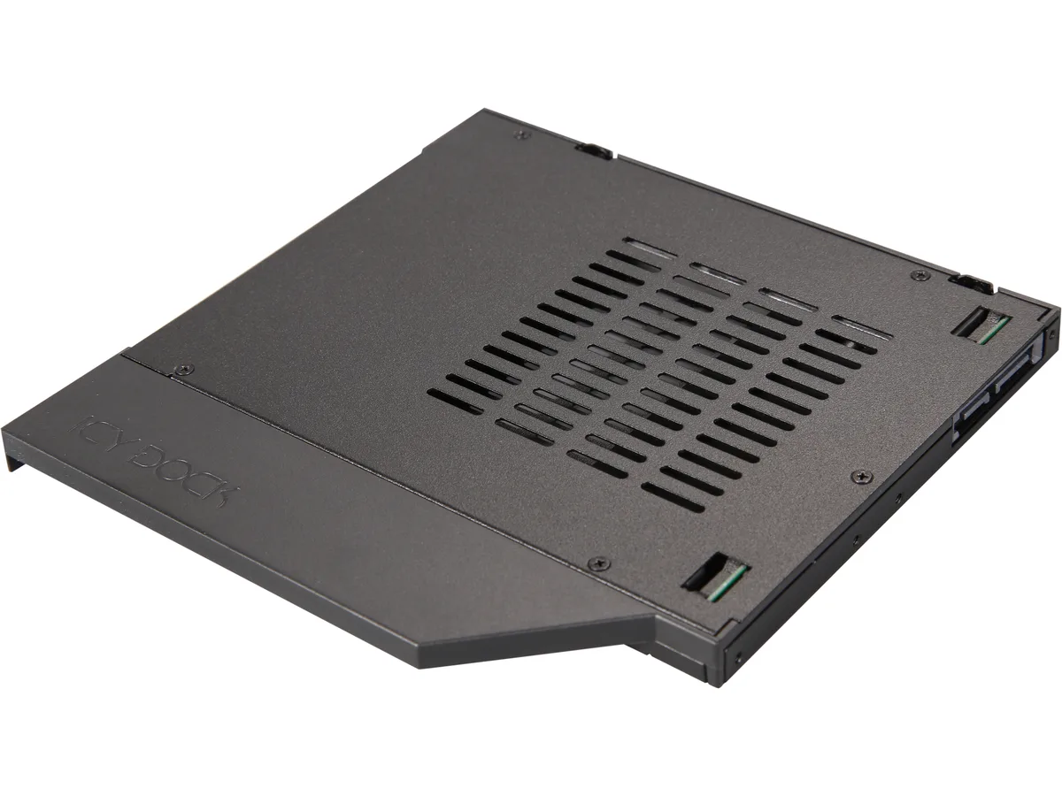 Black metal mobile rack for 2.5 inch SATA drive in 9.5mm ultra slim ODD bay