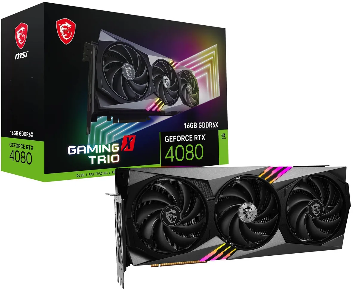 MSI MSI GeForce RTX 4080 16GB GDDR6X GAMING X TRIO graphics card — product photo