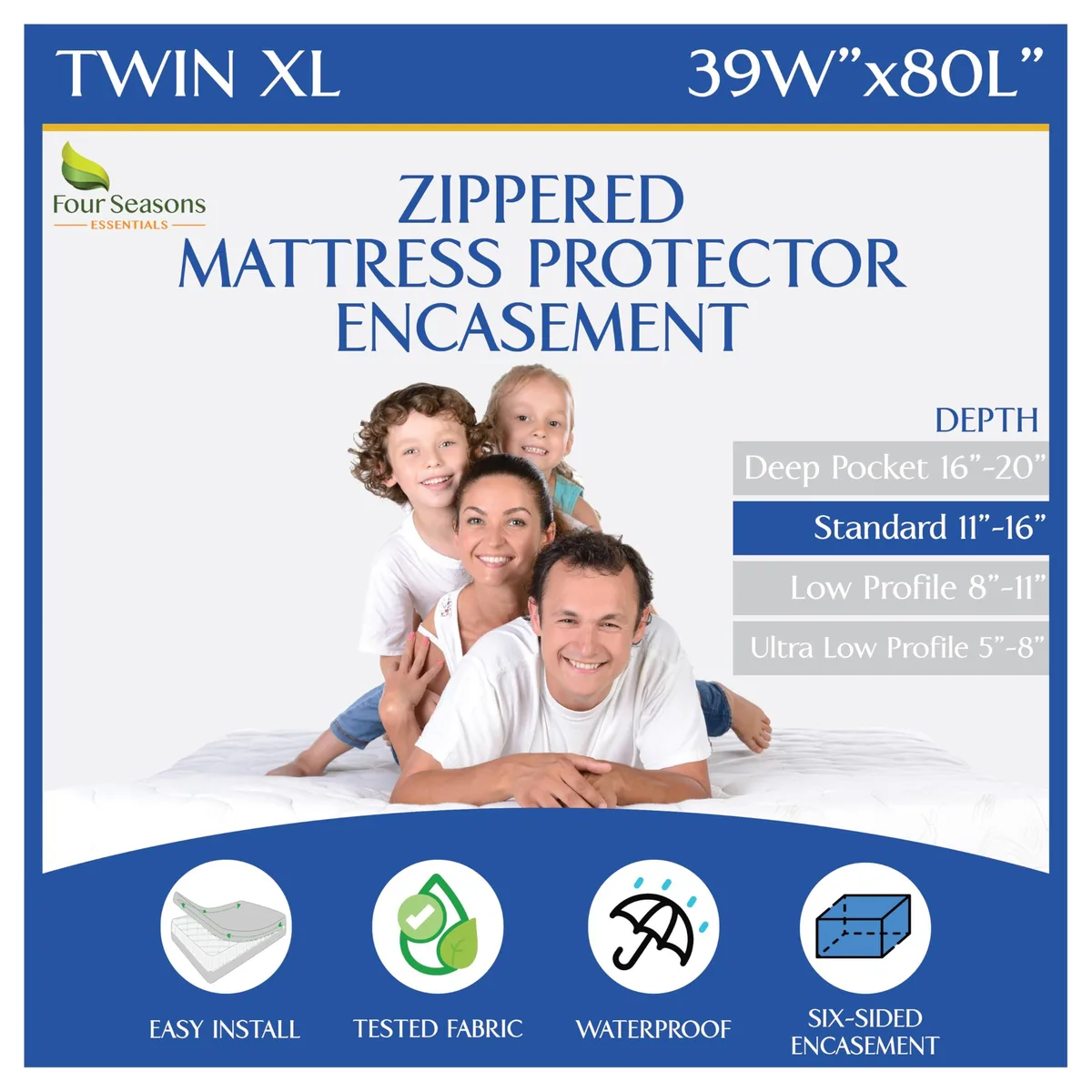  Four Seasons Essentials FSE-ME-TXL01 Twin XL 16-inch mattress protector — ภาพสินค้า
