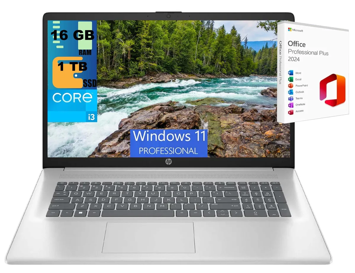 HP HP 17 laptop Intel Core i3-1215U 16GB 1TB SSD 17.3" FHD Silver Windows 11 Pro — photo du produit