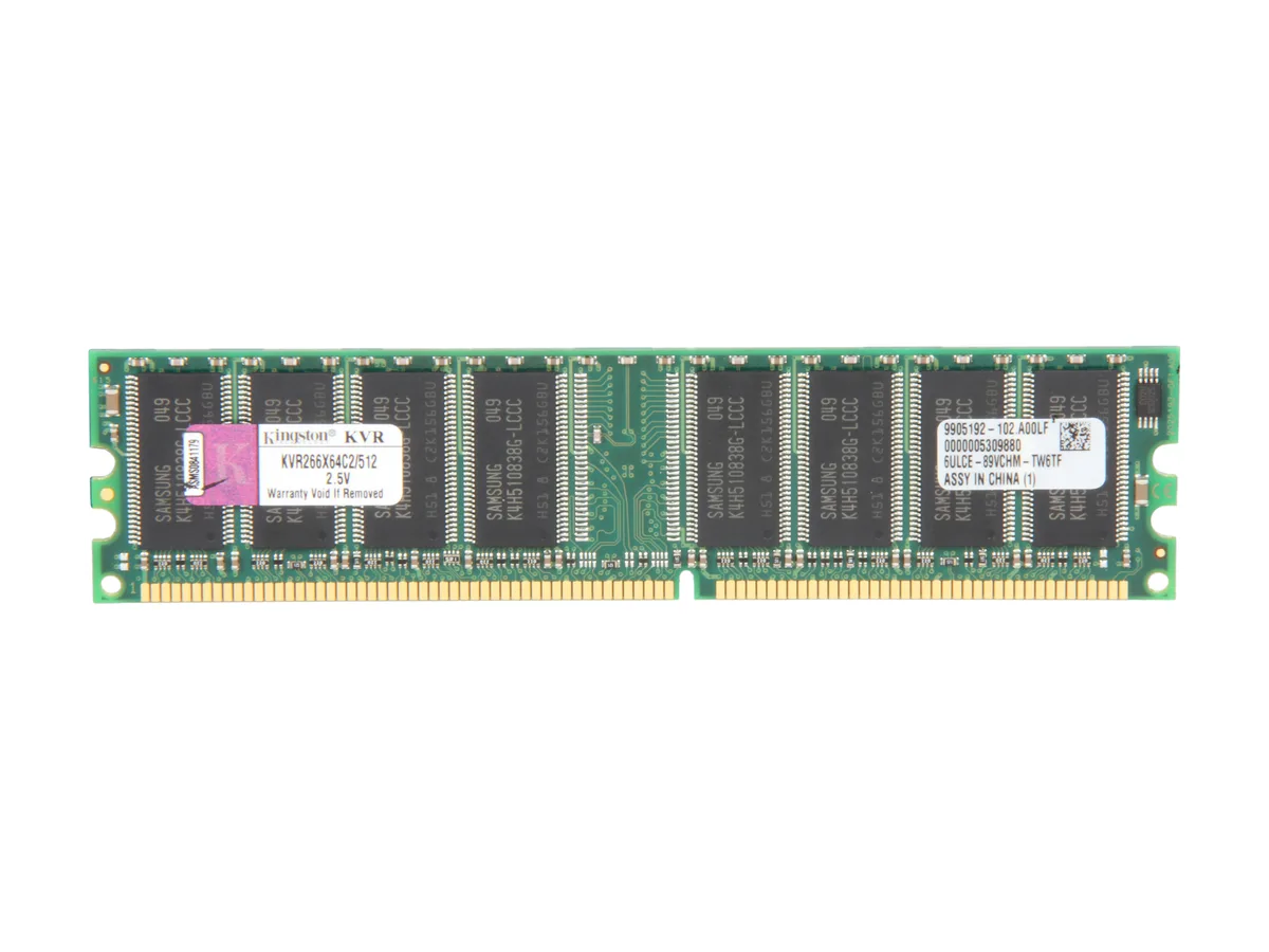 Green rectangular RAM stick with gold contacts and black chips