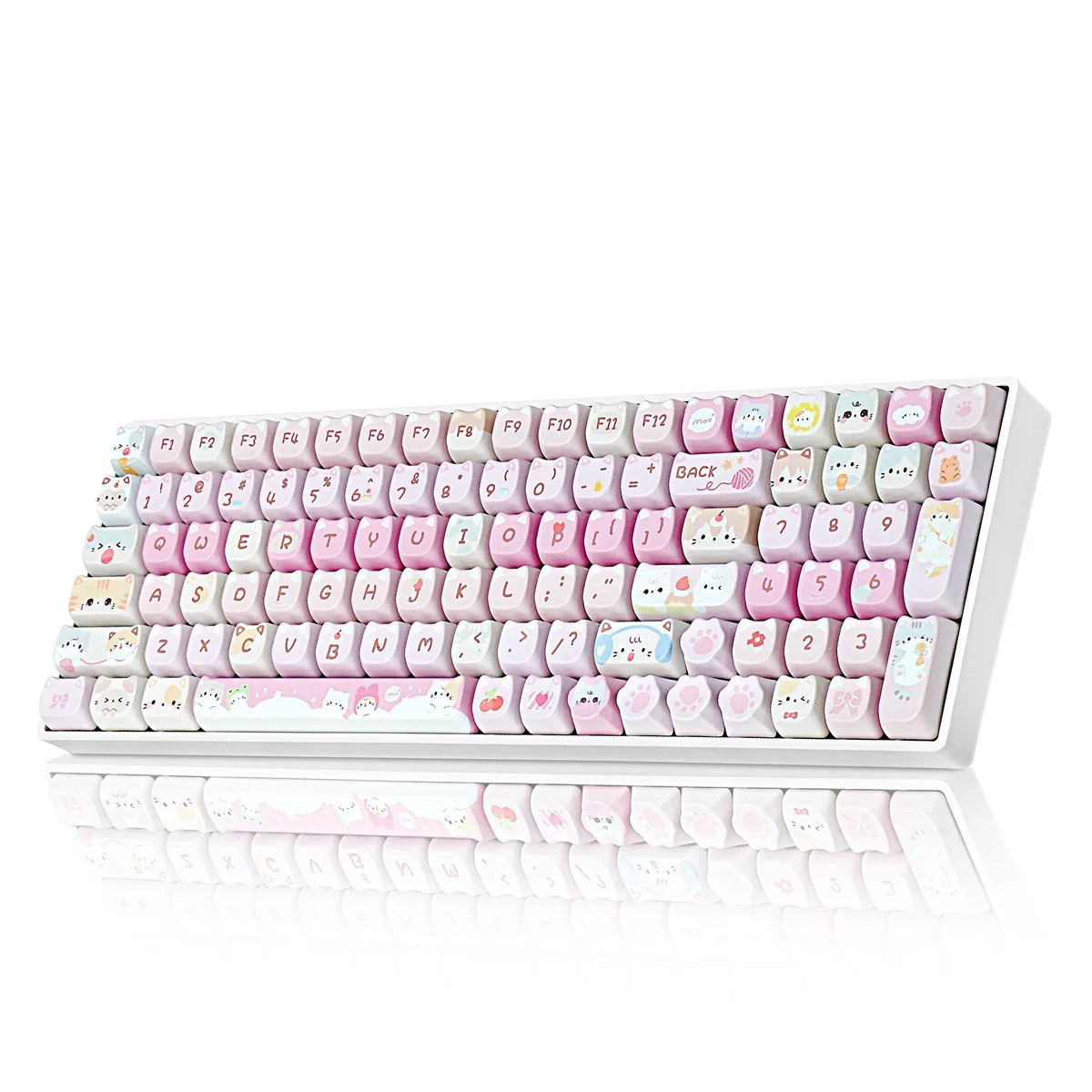 Pink compact mechanical keyboard with number pad, gasket mount, RGB lighting, and three connection modes