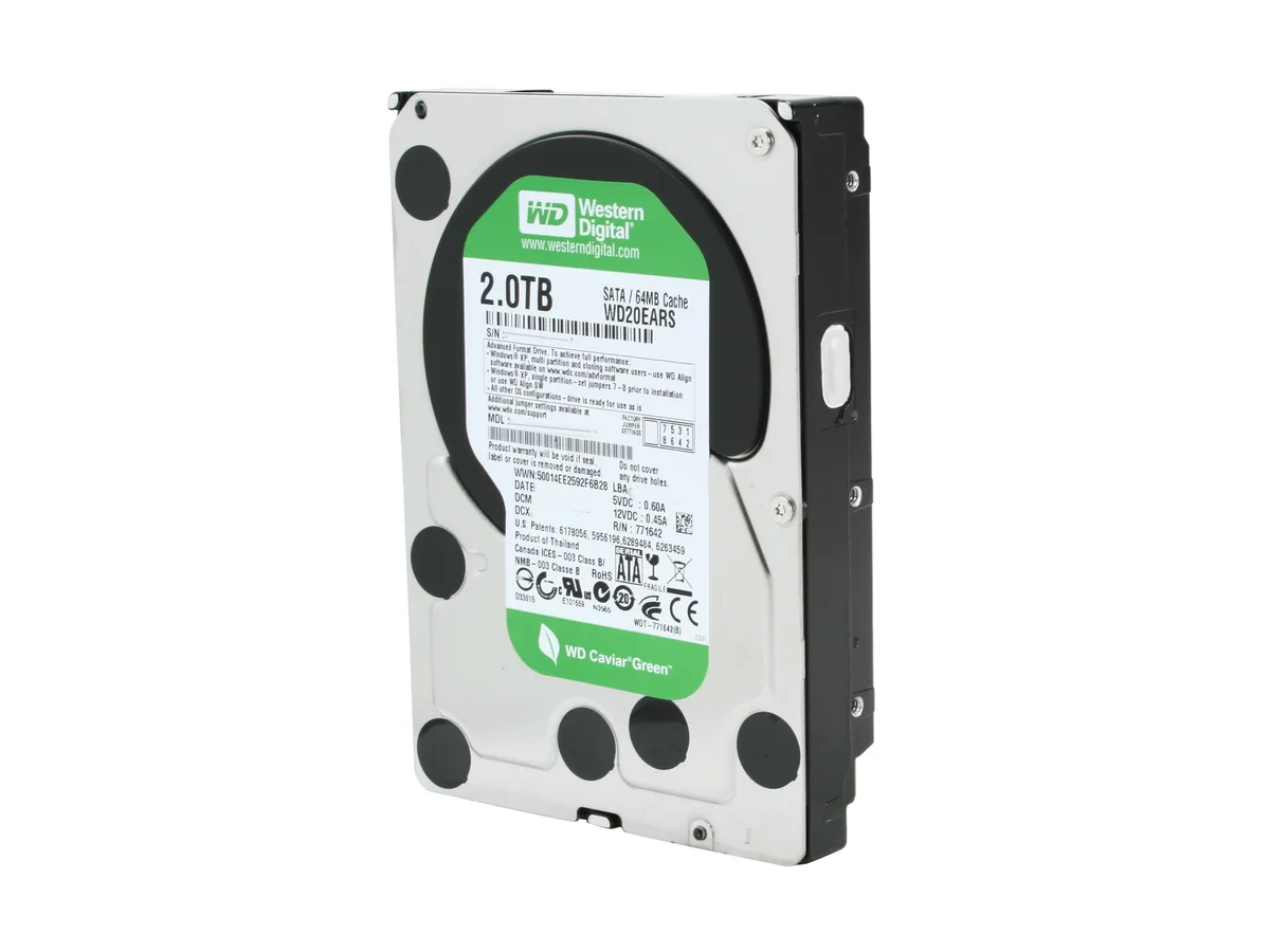 Silver 3.5-inch bare hard drive with green label