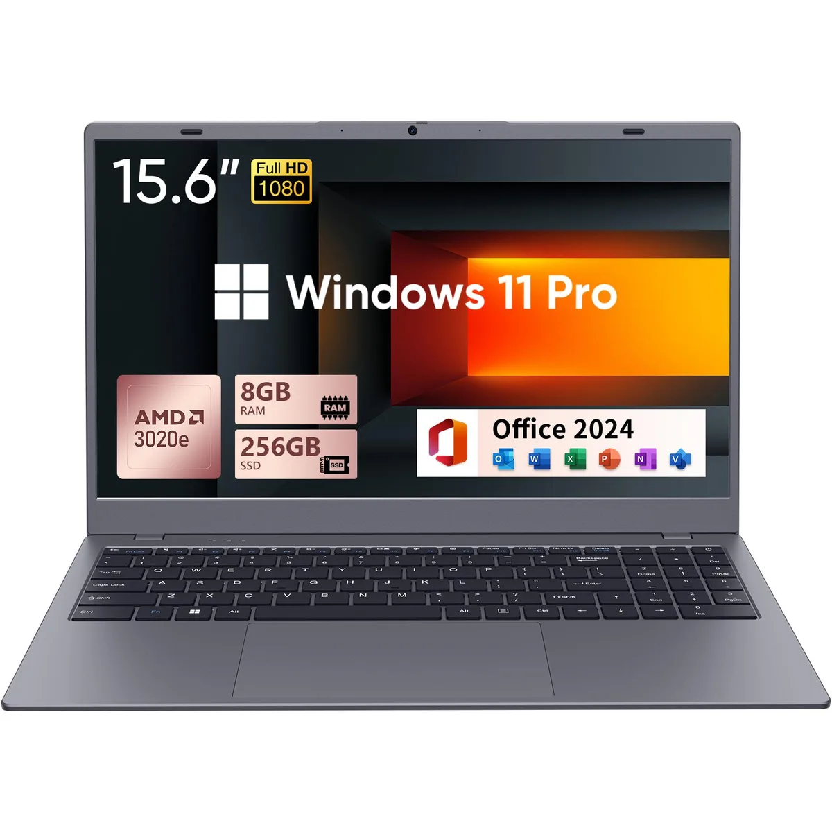 Silver-grey 15.6-inch clamshell laptop with matte finish, closed lid showing brand logo