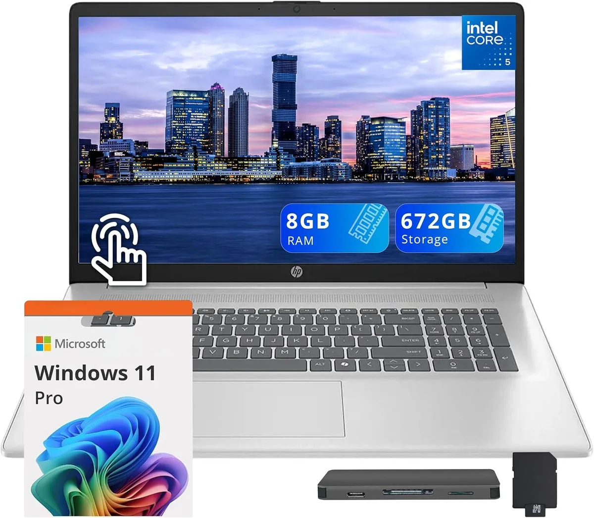 HP HP 17.3" HD+ Touchscreen Business Laptop, Core 5 120U, 8GB DDR4, 512GB SSD, Win 11 Pro, Silver — foto del producto