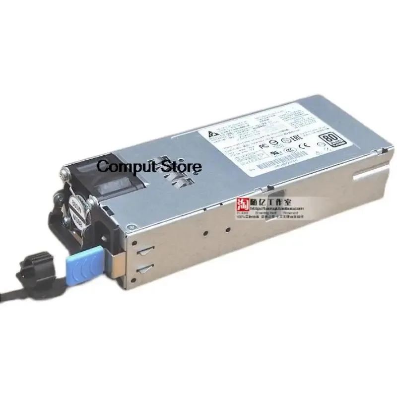Silver rectangular server power supply unit with fan grille and connector face