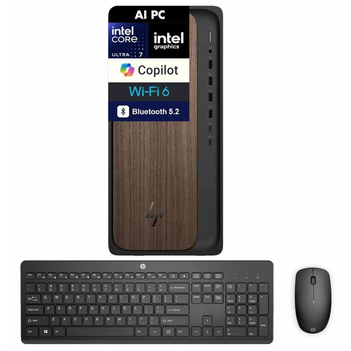 Compact dark-wood desktop tower, 13 by 13.5 by 6.2 inches, smooth matte finish