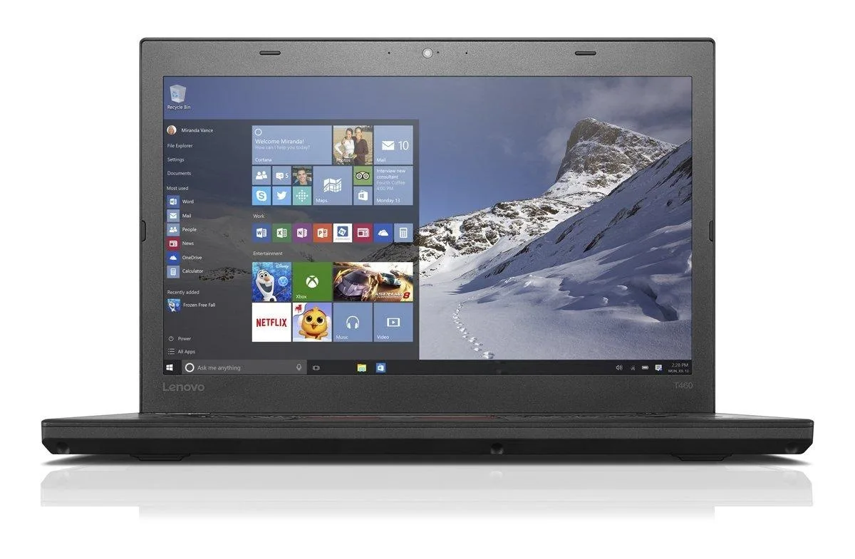 Black Lenovo ThinkPad T460 14 inch laptop closed on white background