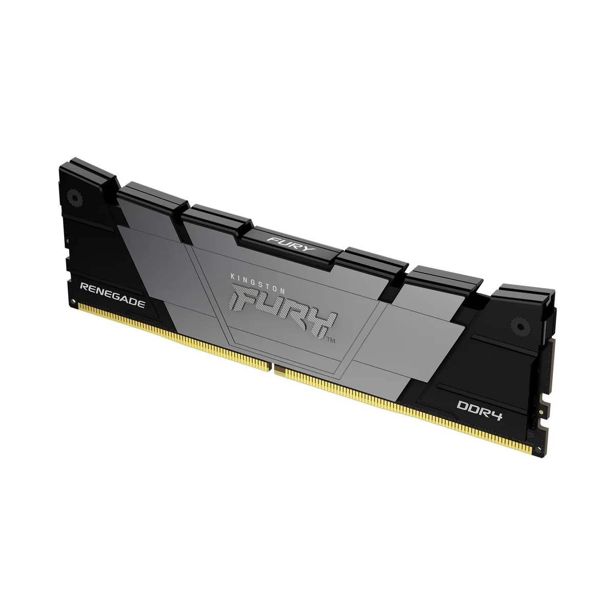 Single black DDR4 module with tall metal heat spreader and gold contacts