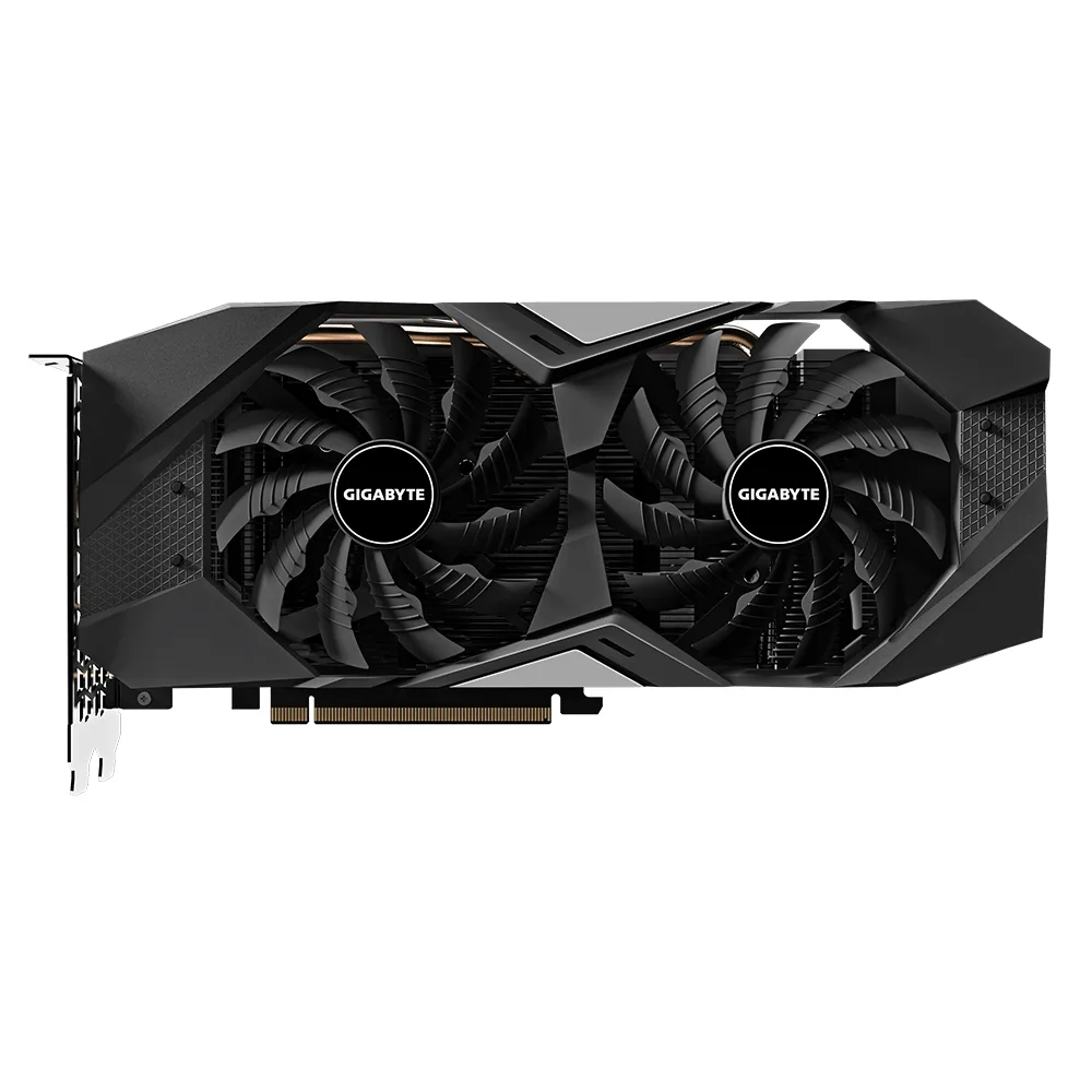 Black dual-fan graphics card with silver backplate and metal bracket