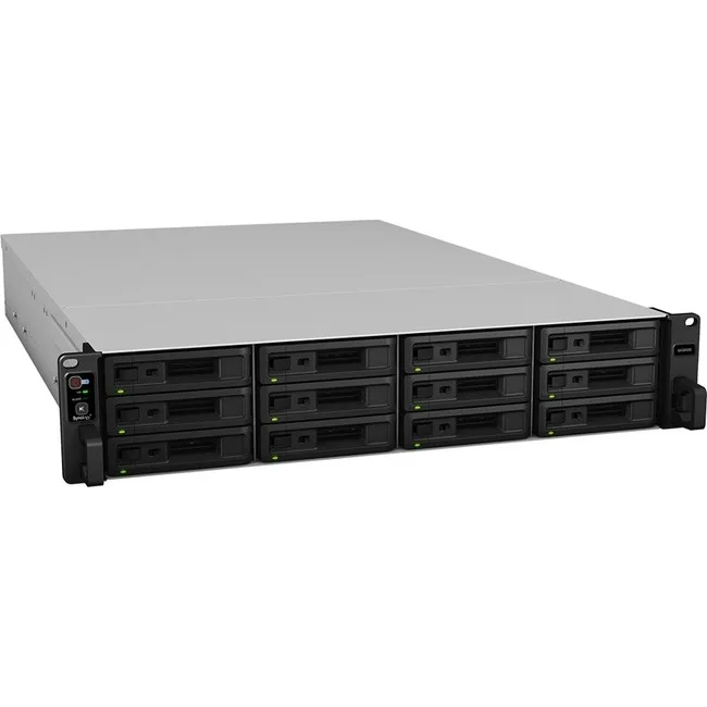 Silver 2U rackmount NAS chassis with twelve front drive bays and dual controllers