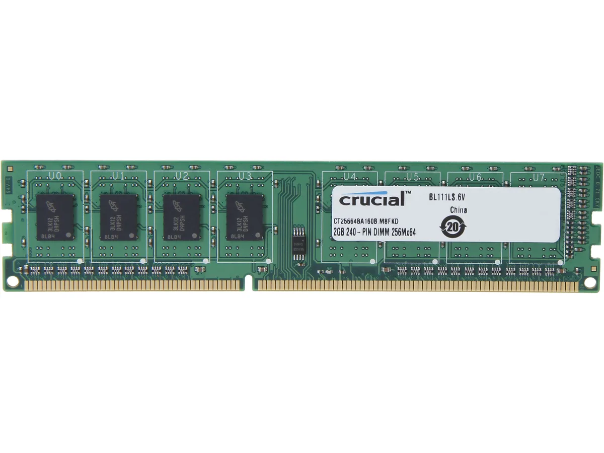 Green rectangular DDR3 memory module with gold contacts and black chips