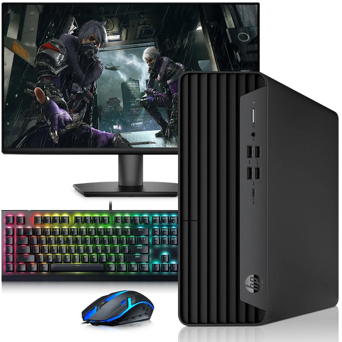 HP G6 small-form-factor tower with 24 inch monitor keyboard and mouse