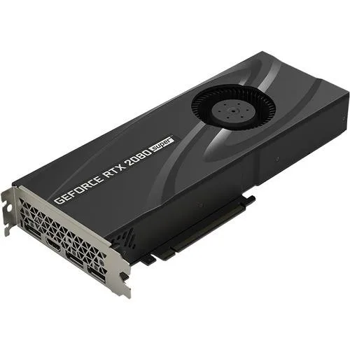 PNY GeForce RTX 2080 SUPER blower-style graphics card with single fan and metal shroud