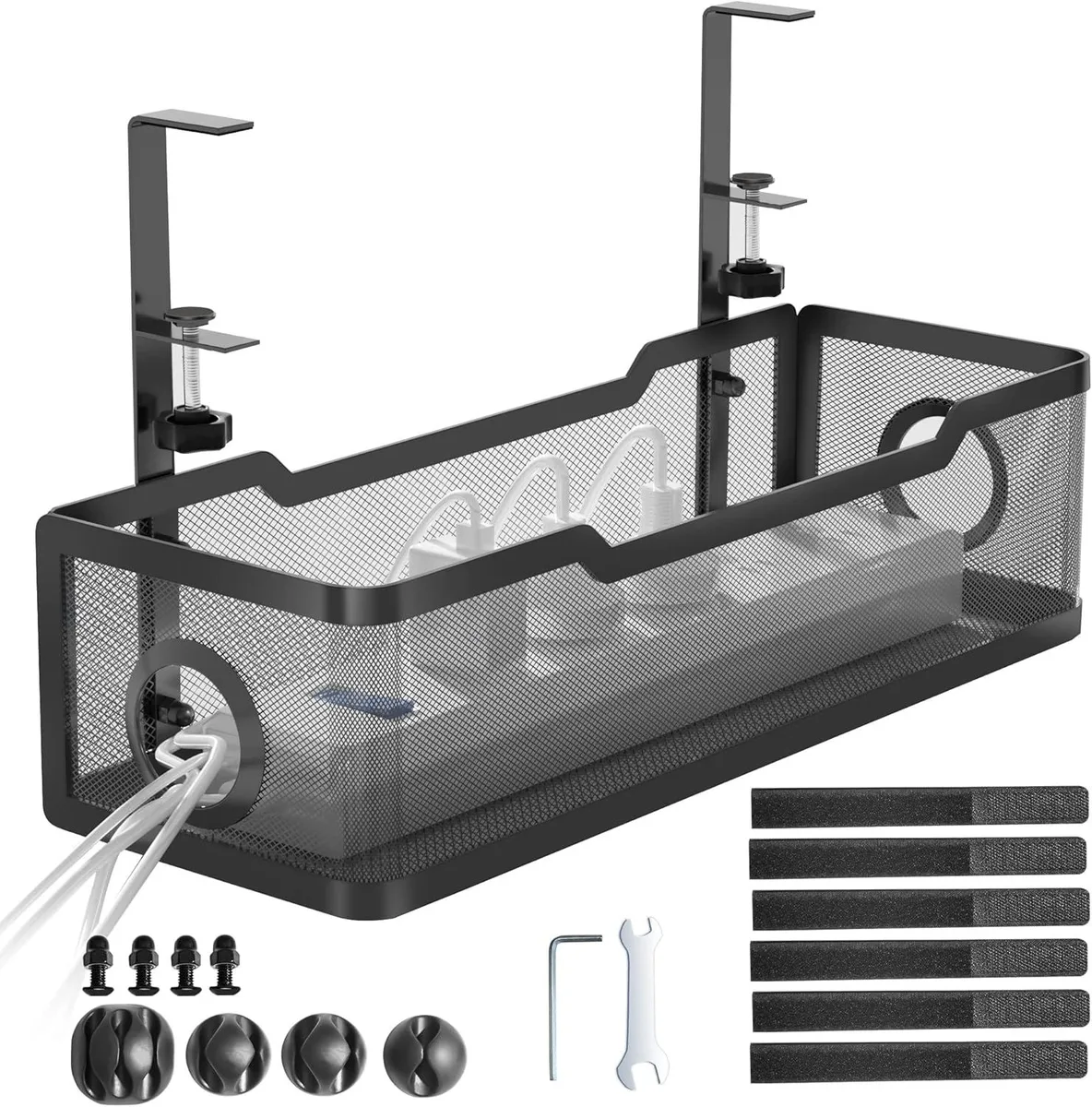 BFKK BFKK Under Desk Cable Management Tray Black Clamp 13.4 x 4.6 x 3.1 in 10 lbs .4-2.4 in desk — foto produk