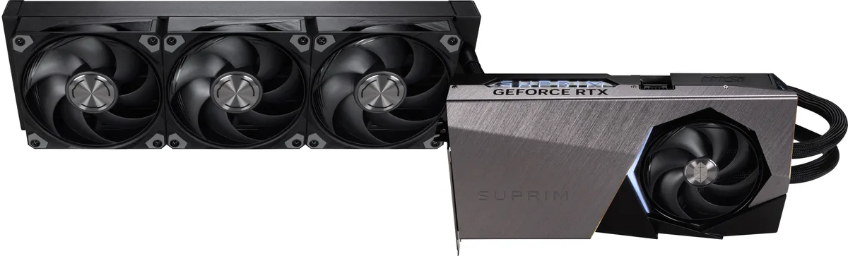 MSI MSI RTX 5080 16G SUPRIM LIQUID SOC graphics card — product photo