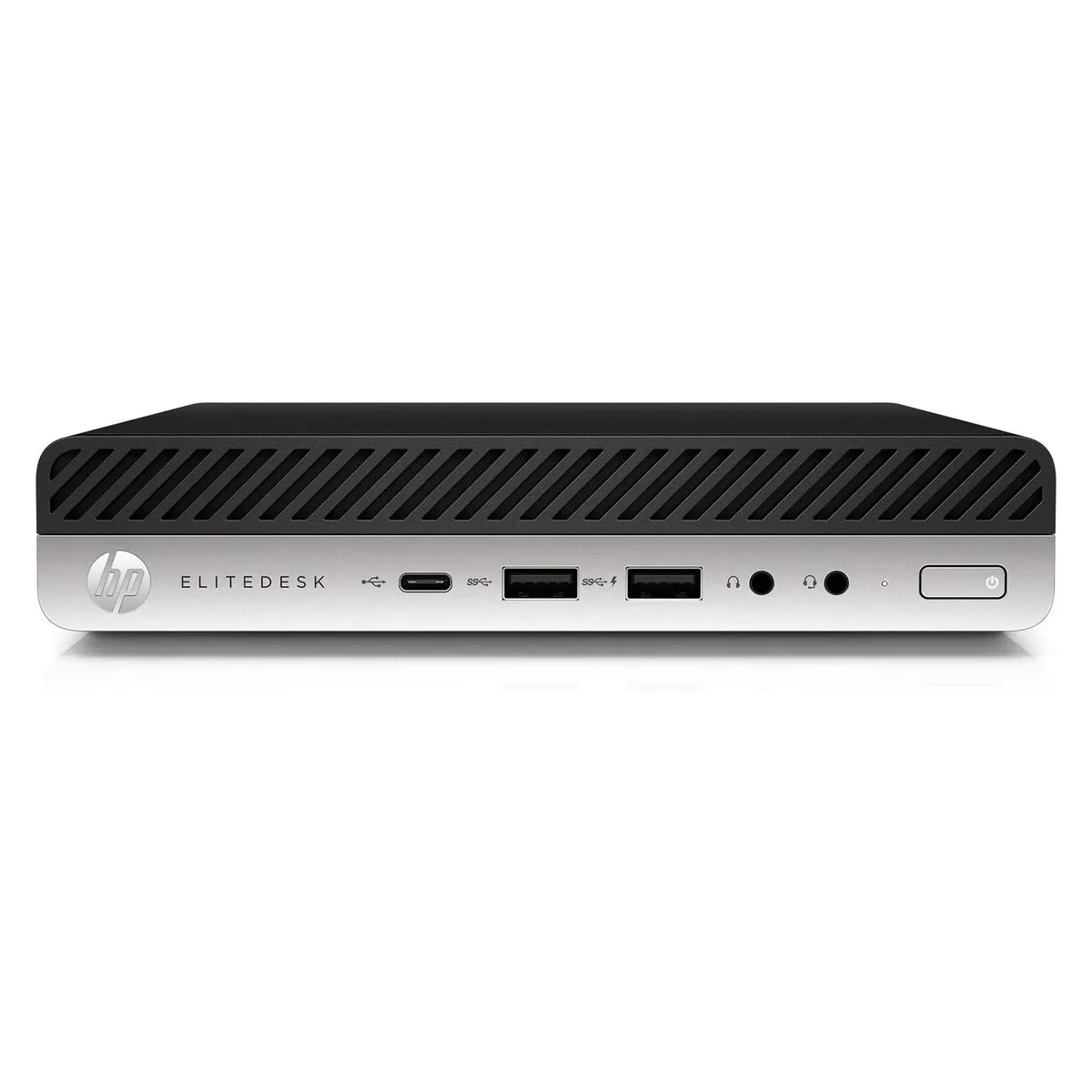 Small black desktop tower standing upright