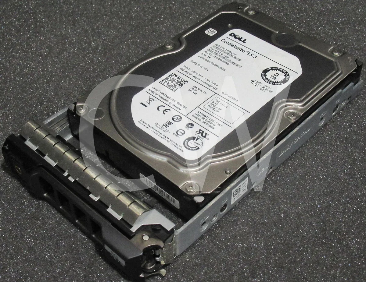 Silver 3.5 inch SAS hard drive with black Dell caddy tray